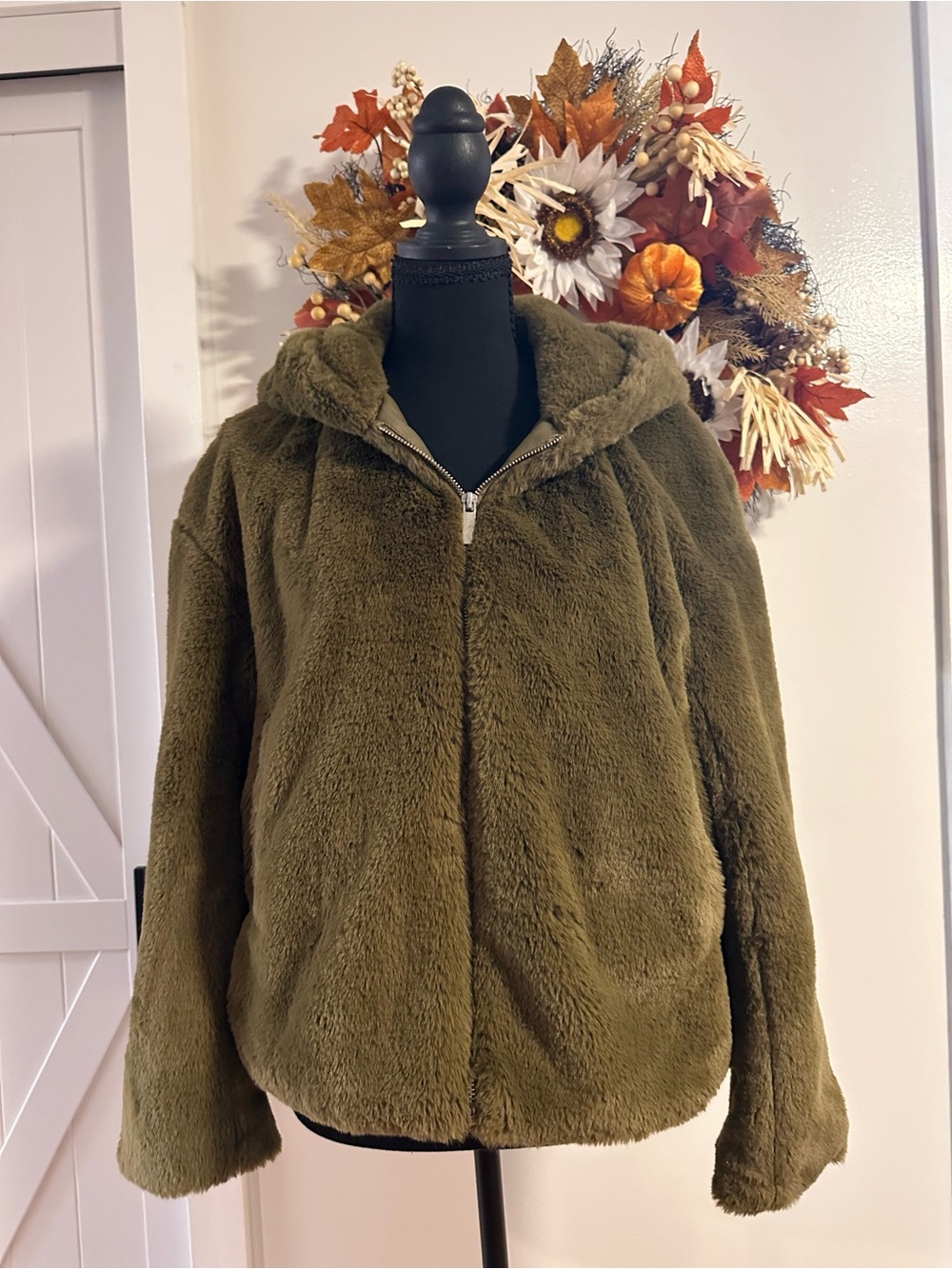 Philosophy Olive Green Faux Fur Hooded Jacket